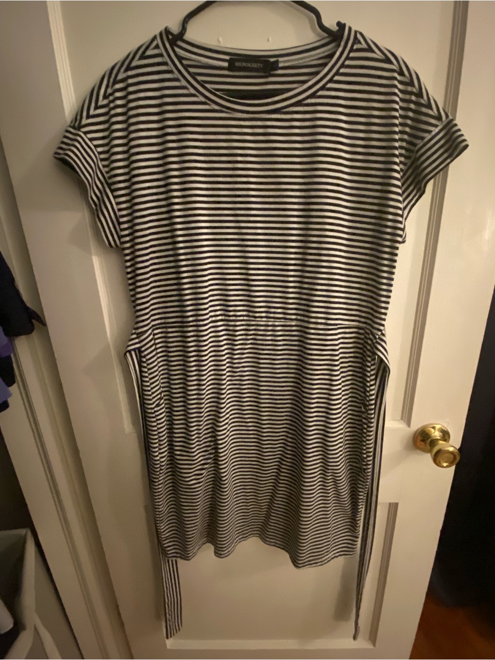 Merokeety Striped Black & White T-Shirt Dress